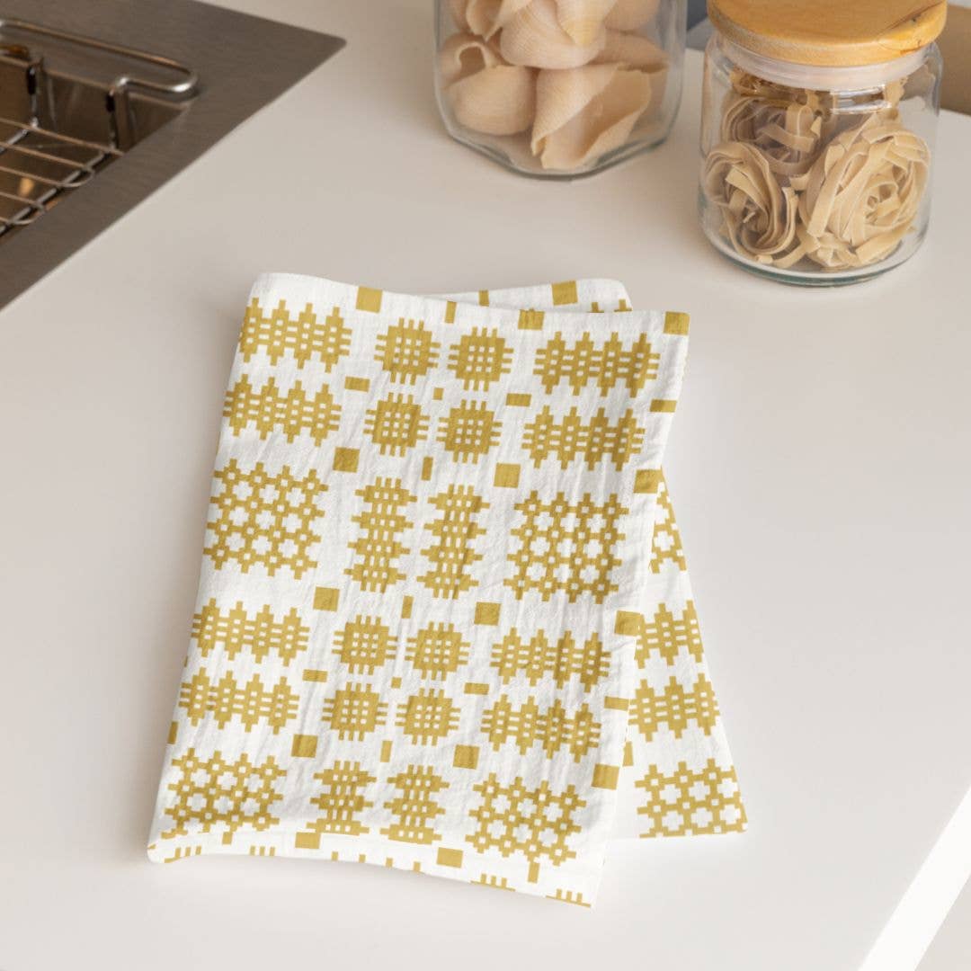 Mustard Waffle Tea Towels Welsh Blanket Design