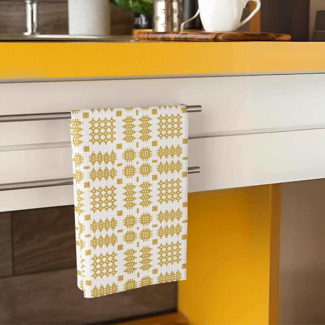 Mustard Waffle Tea Towels Welsh Blanket Design