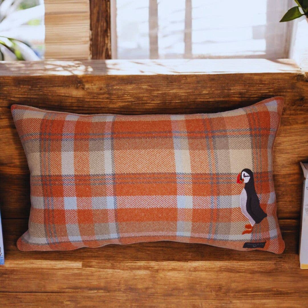 Pembrokeshire Puffin Embroidered Cushion + Inner