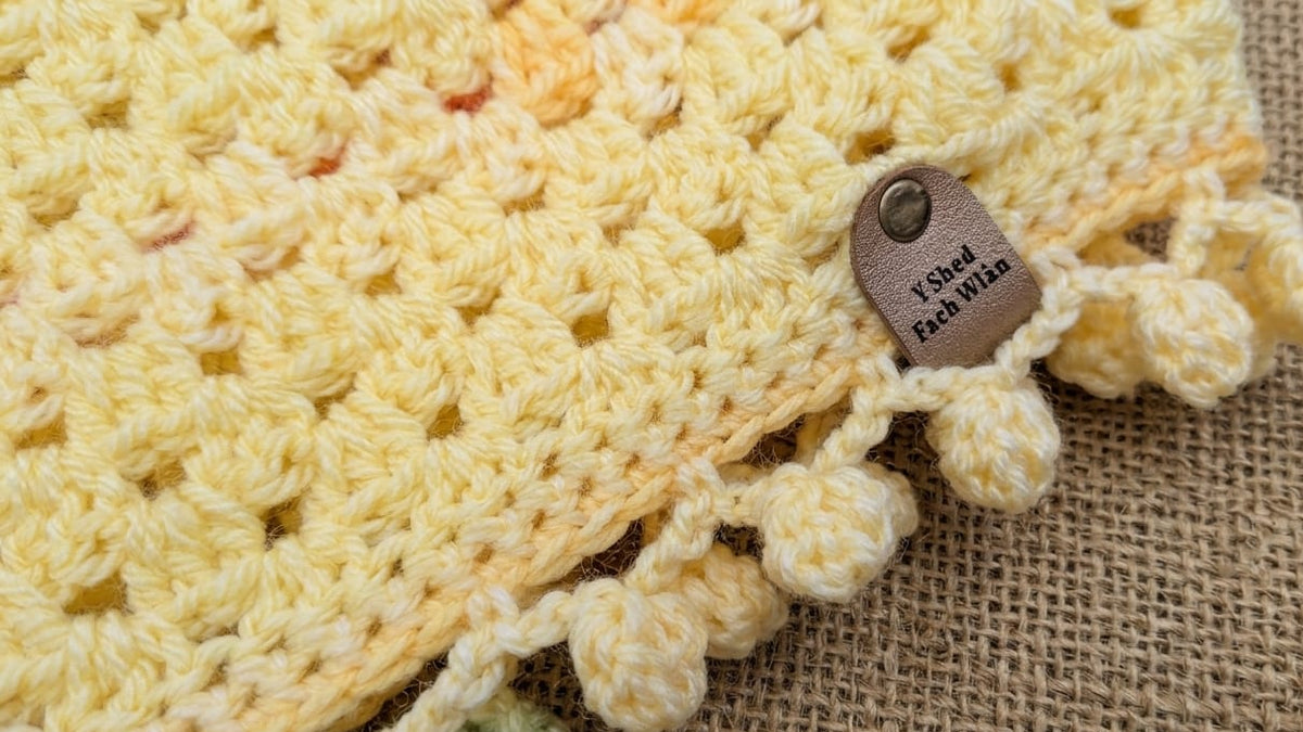 Sunshine Hexagon Cardigan — Hand Crocheted — Size M-L — Yellow & Pastel Rainbow — Bobble Edge — Ready Made