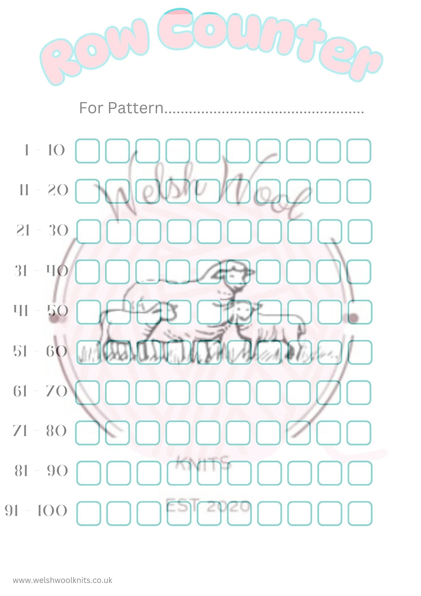 PDF Row Counter Printable Form – Welsh Wool Knits