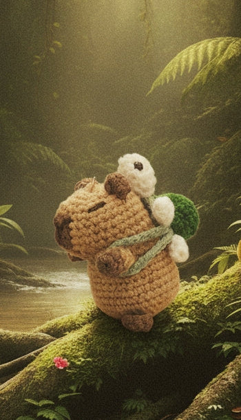 Capybara Keyring with turtle backback Crochet Kit