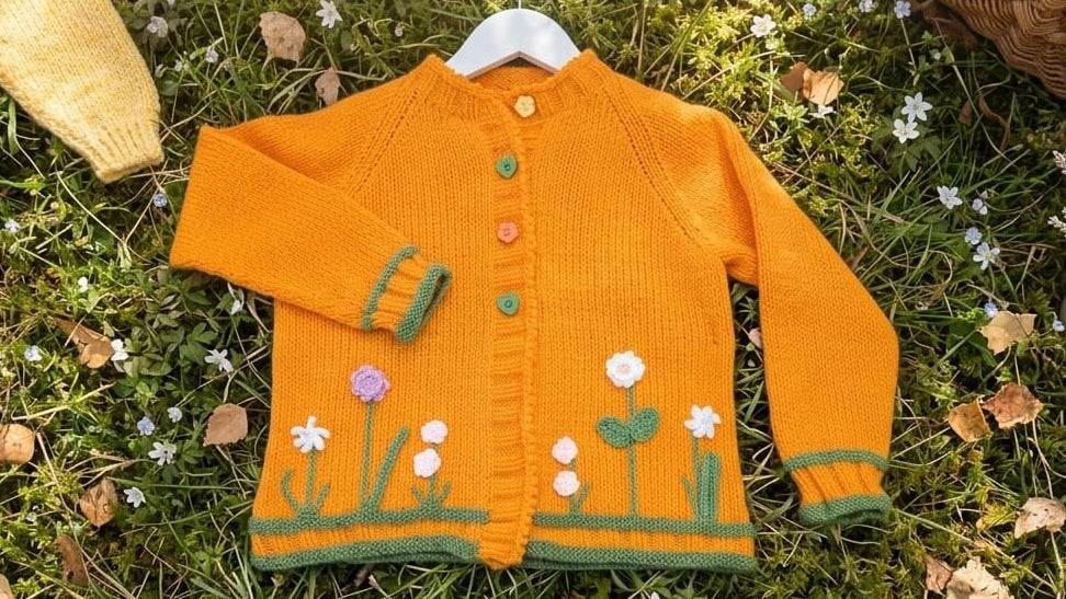 "Blodyn Bach" Hand-Knitted Children's Cardigan 6-7 Years