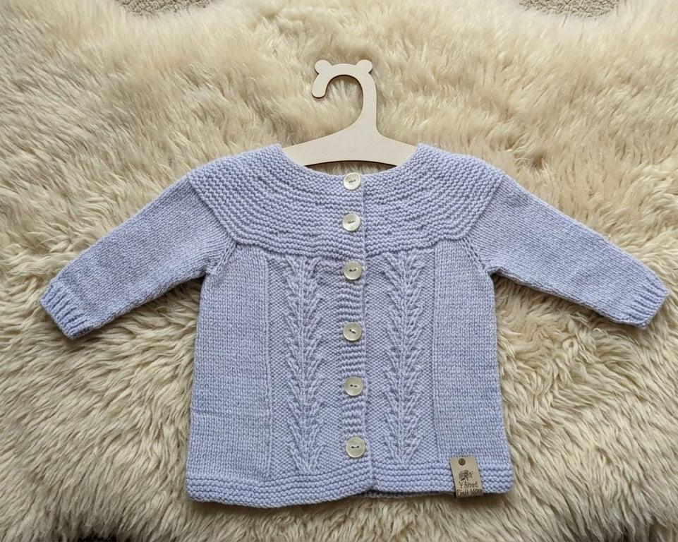 Lilac Wheat Lace Baby Cardigan 0-3 Months — Hand Knitted in Wales